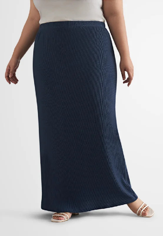 Midi SkirtWarina Waffle Straight Cut Skirt - Dark Blue