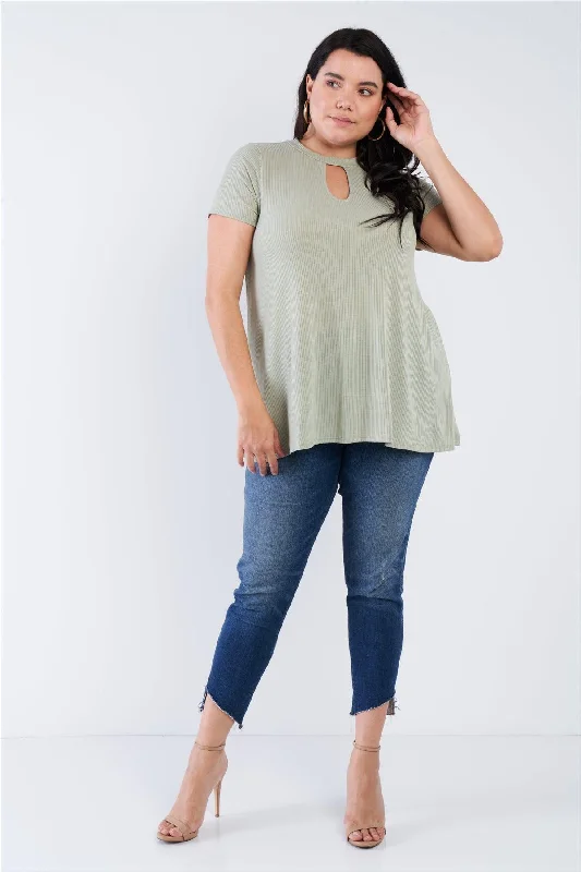 Sheer Short Sleeve TopsJunior Plus Size Sage Open Keyhole Short Sleeve Top /3-3