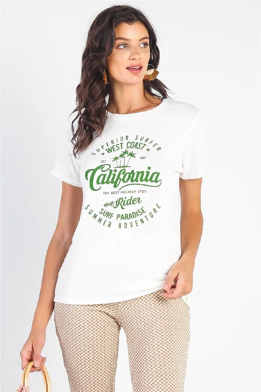 Longline Short Sleeve TopsWhite Graphic Print "California" Short Sleeve T-Shirt Top /3-2-1