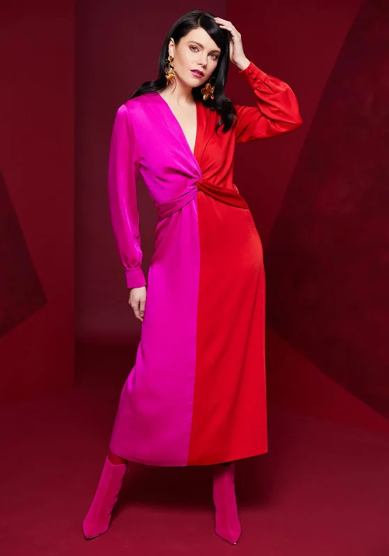 Thermal DressKate Cooper Two Tone Twist Waist Detail Maxi Dress, Red & Pink