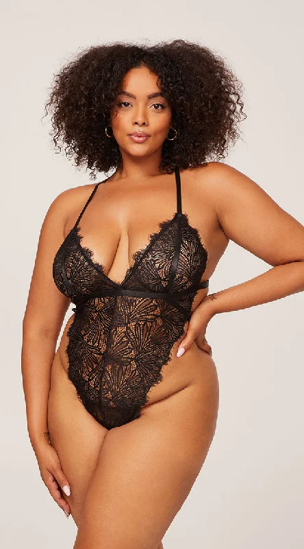 Plus size women's street style topsYandy Plus Size High Key Fine Lace Teddy