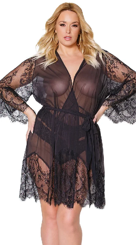 Plus Large women's linen topsPlus Size Draping Mesh and Lace Robe