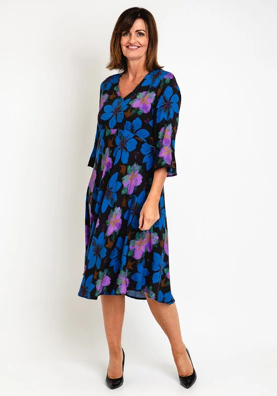 Short-sleeve DressMasai Nita Shaped Flower Print Midi Dress, Wild Aster