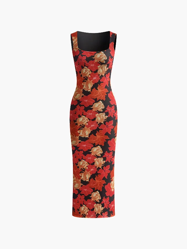 Running DressFloral Printed Mesh Tank Dress