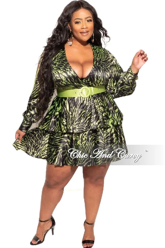 Women's designer topsFinal Sale Plus Size Babydoll Dress in Lime Green and Black Tiger Stripes