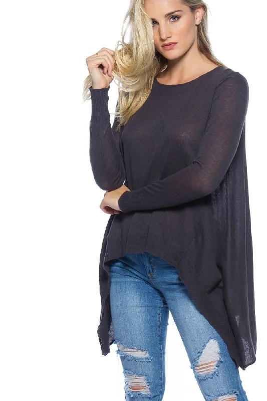 Black Charcoal Oversized Sweater /2-2-2Striped Knit Tops