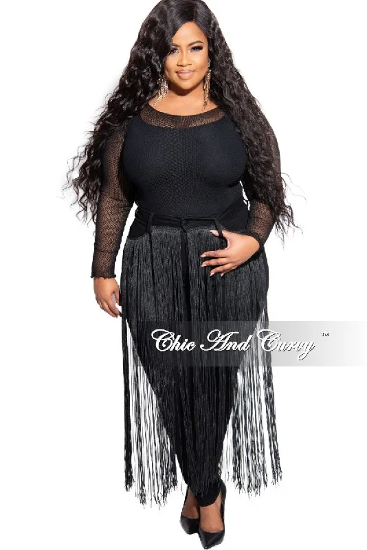 Plus size women's denim topsFinal Sale Plus Size Long Sleeve Mesh Bodysuit in Black