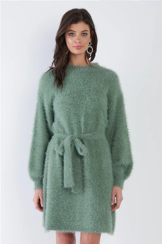 Sage Fuzzy Sweater Dress /3-2-1Sheer Knit Tops