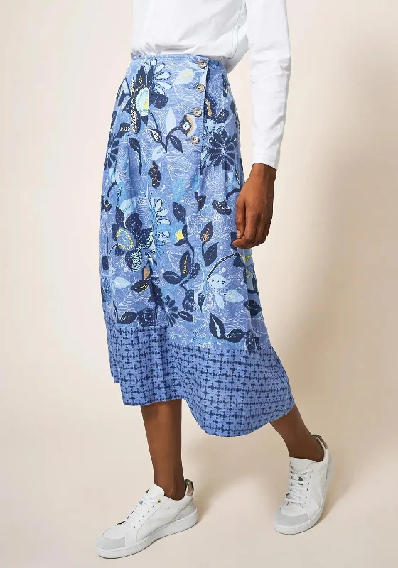 Under SkirtWhite Stuff Ciara Print Linen Skirt, Blue