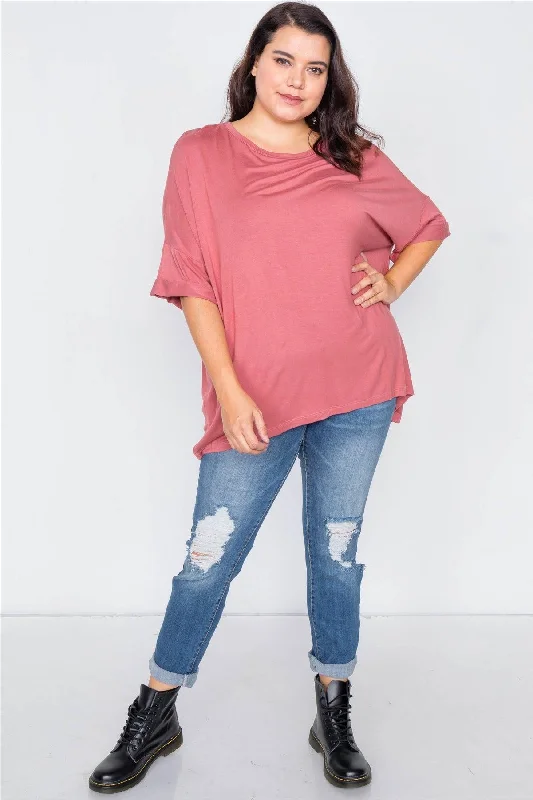 Logo Short Sleeve TopsJunior Plus Size Ginger Batwing Short Sleeve Drop-Shoulder Top /1-3-2