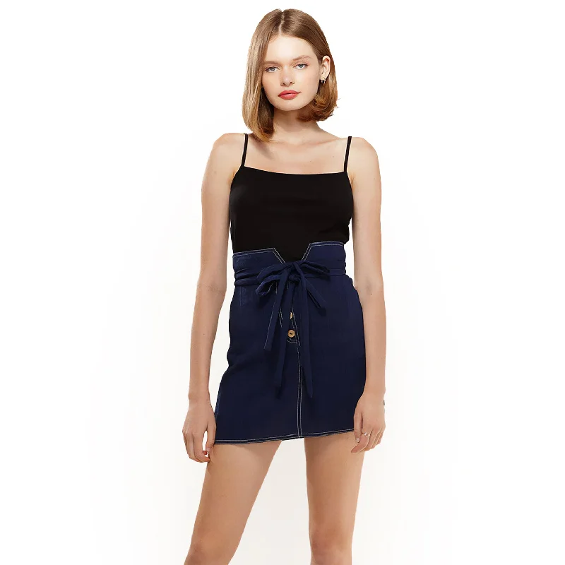 Low-waisted SkirtWomen's Stitch Hem Double Strap High Waist Skirt