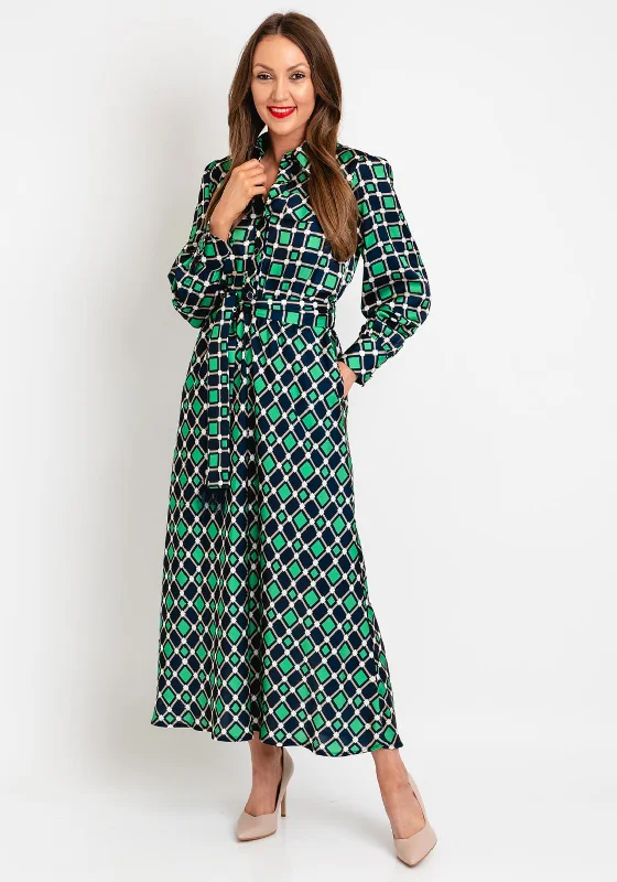 Ethnic DressCamelot Print A-line Maxi Shirt Dress, Navy Green