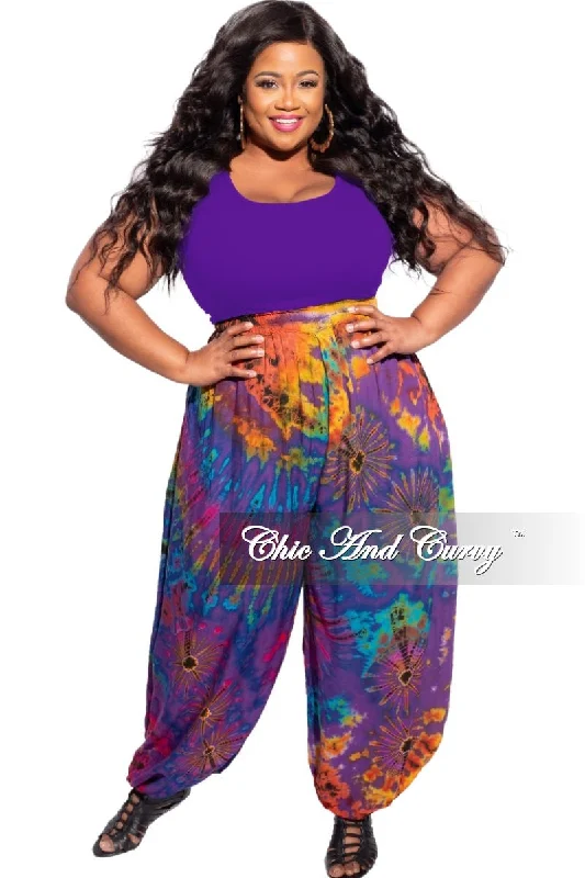 Plus size women's solid color topsFinal Sale Plus Size Harem Pants in Purple/Orange Tie Dye