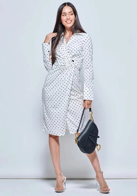 Chiffon DressJolie Moi Buckle Polka Dot Midi Dress, White & Black