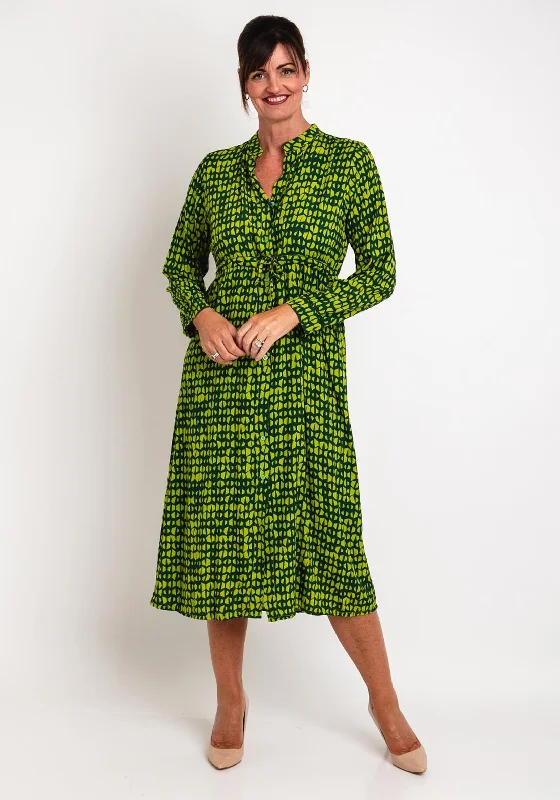 Insulated DressNatalia Collection Geometric Printed Midi Shirt Dress, Forest Green & Lime