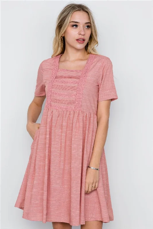 Jersey Short Sleeve TopsPink Boho Short Sleeve Boho Dress / 2-2-2