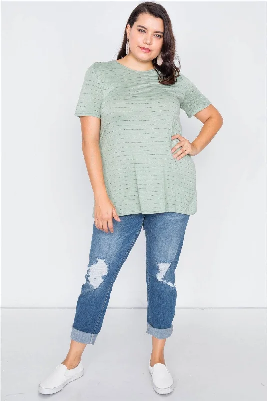 V-Neck Short Sleeve TopsJunior Plus Size Sage Cut Out Back Bow Short Sleeve Top  /2-2-2