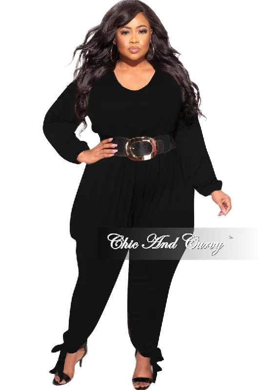 Plus size women's knitted topsFinal Sale Plus Size Harem Jumpsuit with Ankle Ties in Black