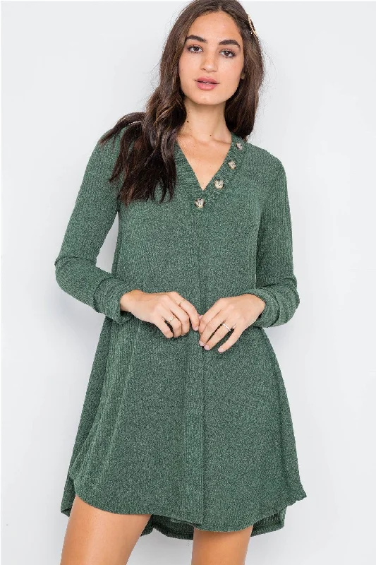 Hunter Green Knit Long Sleeve Sweater Dress /2-2-2Work Knit Tops