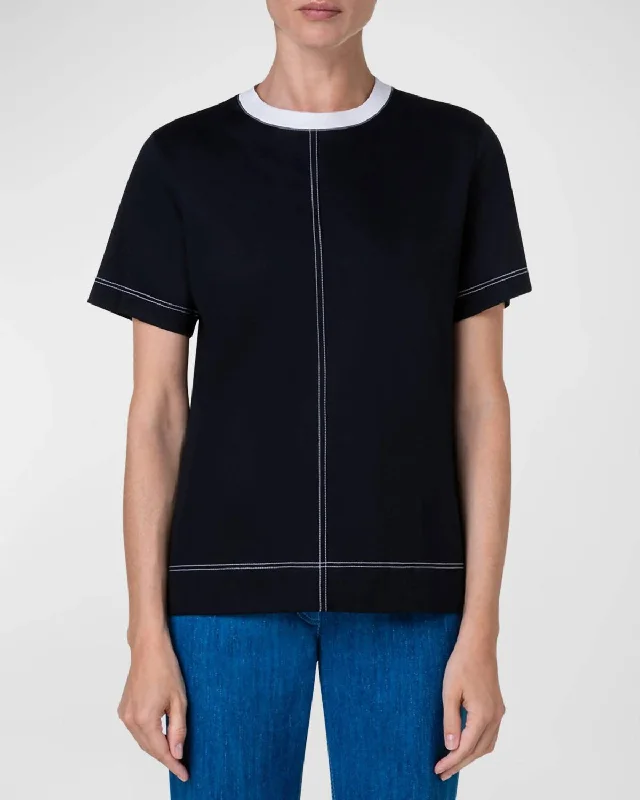 Cotton Jersey T-Shirt With Contract Neck Trim In BlackColorblock T-Shirts