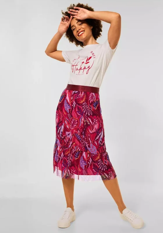 Under SkirtStreet One Printed Mesh Midi Skirt, Cherry Red