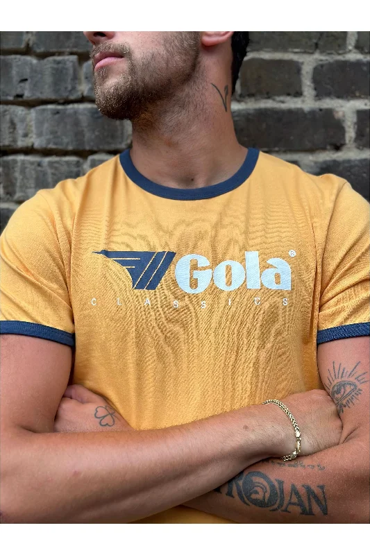 Streetwear Short Sleeve TopsGola - Gold & Navy Short Sleeve Ringer - T-Shirt