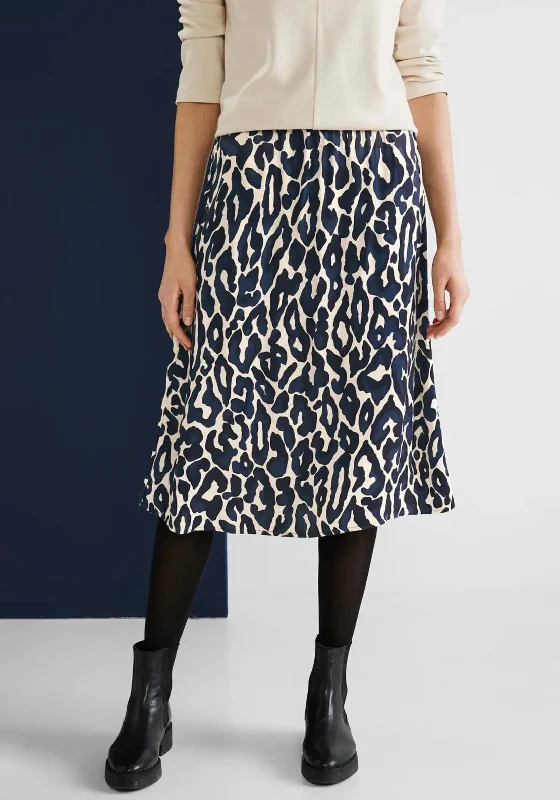 School SkirtStreet One Satin Leopard Print Midi Skirt, Deep Blue