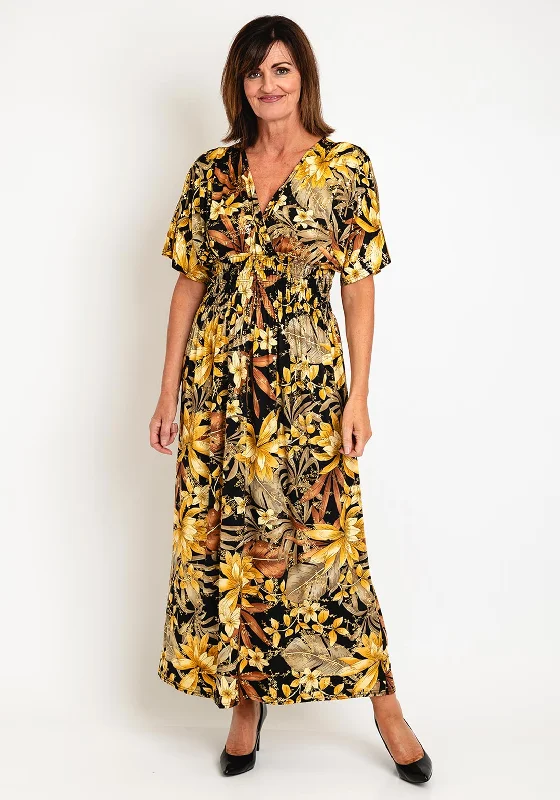 Polka-dot DressNatalia Collection One Size Floral Print Maxi Dress, Black & Gold