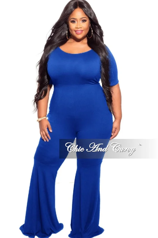 Women's party topsFinal Plus Size Bell Bottom Jumpsuit in Royal Blue