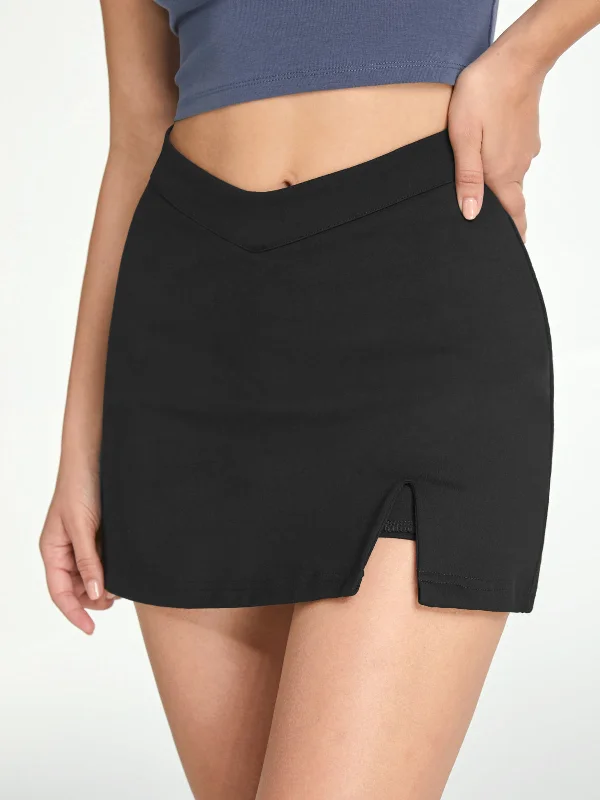 Maxi SkirtHigh Waisted V-Line Mini Skirt With Shorts Lining