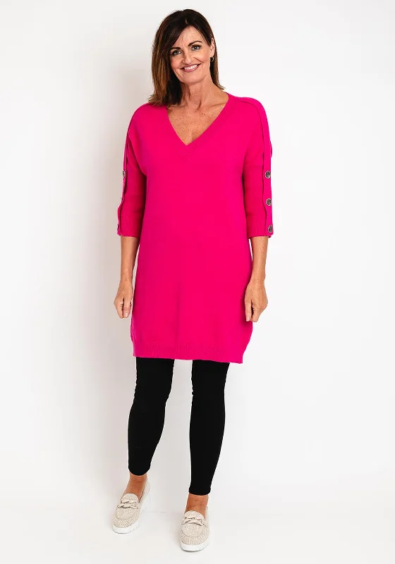 Sequin DressEva Kayan Soft Knit Knee Length Jumper Dress, Fuchsia