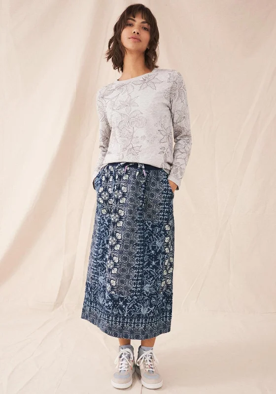 Ethnic SkirtWhite Stuff Effie Linen Floral Midi Skirt, Navy Multi