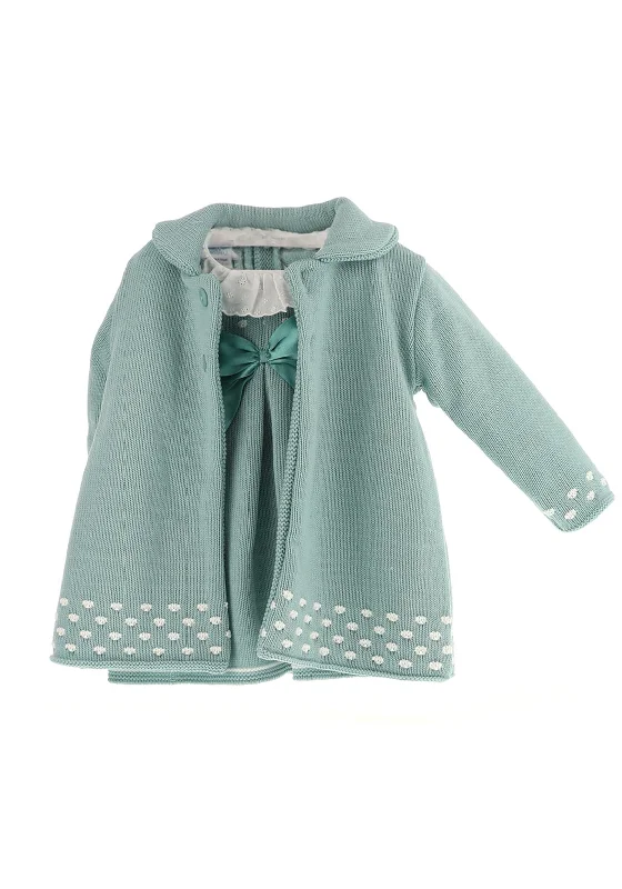 Mini DressSardon Baby Girl Frill Collar Knit Dress and Cardigan Set, Green