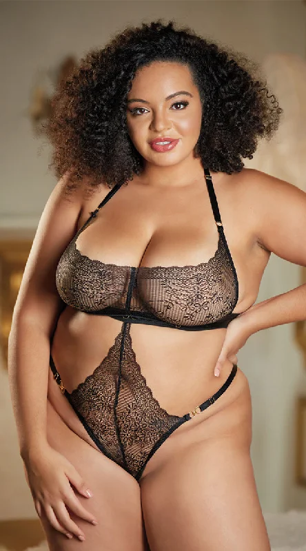 Large women's waist-baring topsPlus Size Sensual Romance Crotchless Teddy