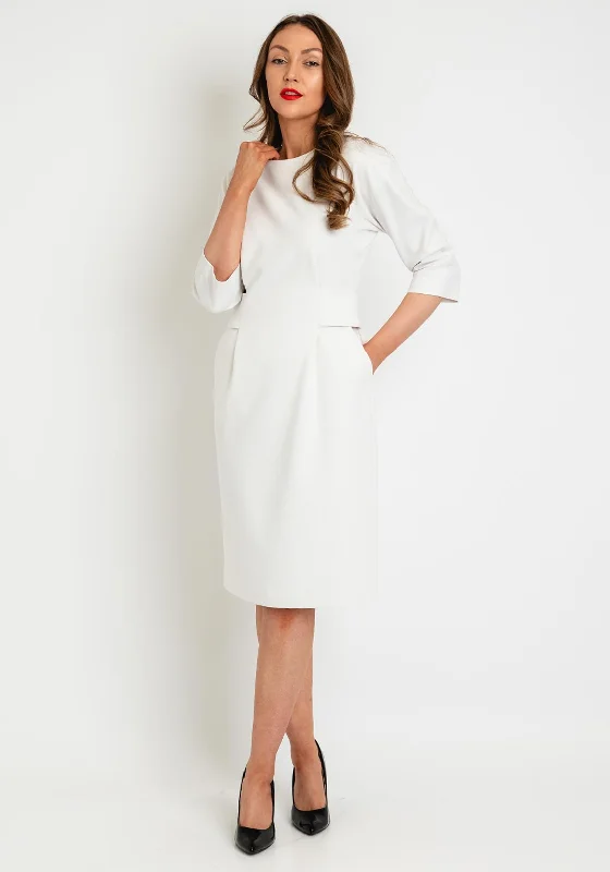 Wind DressBirelin Button Tab Pencil Knee Length Dress, Ivory