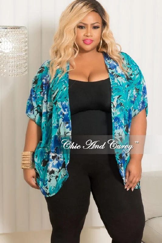 Large women's sun protection topsFinal Sale Plus Size Chiffon Cardigan in Royal Blue,Teal and Black