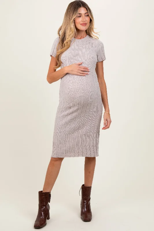 Slim Fit Short Sleeve TopsBeige Chenille Knit Short Sleeve Maternity Sweater Dress