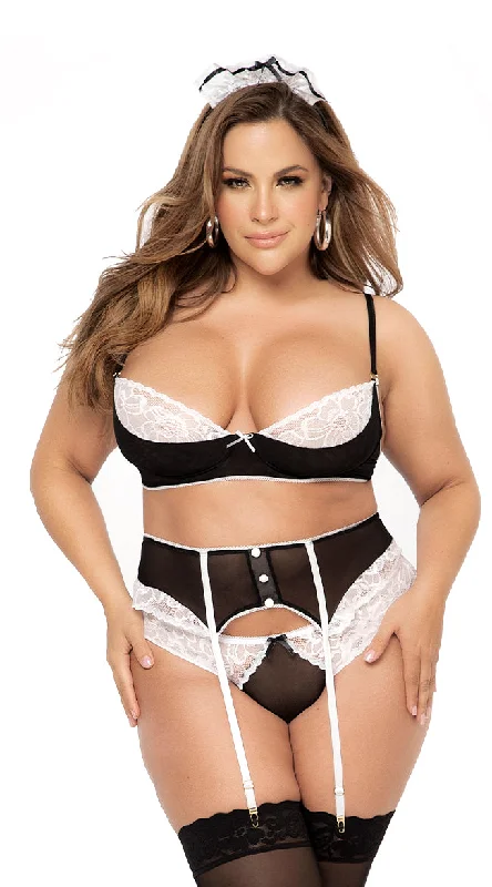 Large women's polyester topsPlus Size Sultry French Maid Lingerie Costume