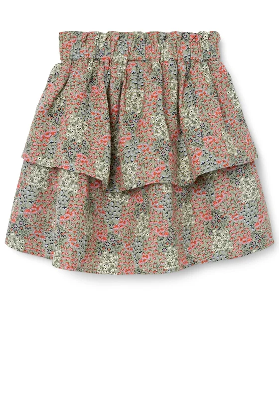 Skater SkirtName It Kid Girl Tammi Floral Skirt, Dried Sage