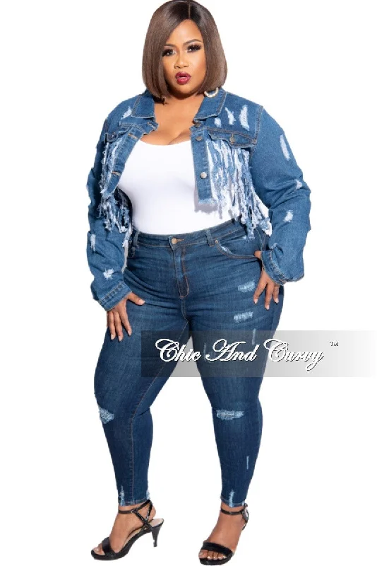 Plus size women's V-neck topsFinal Sale Plus Size Spot Distressed Jean in Denim