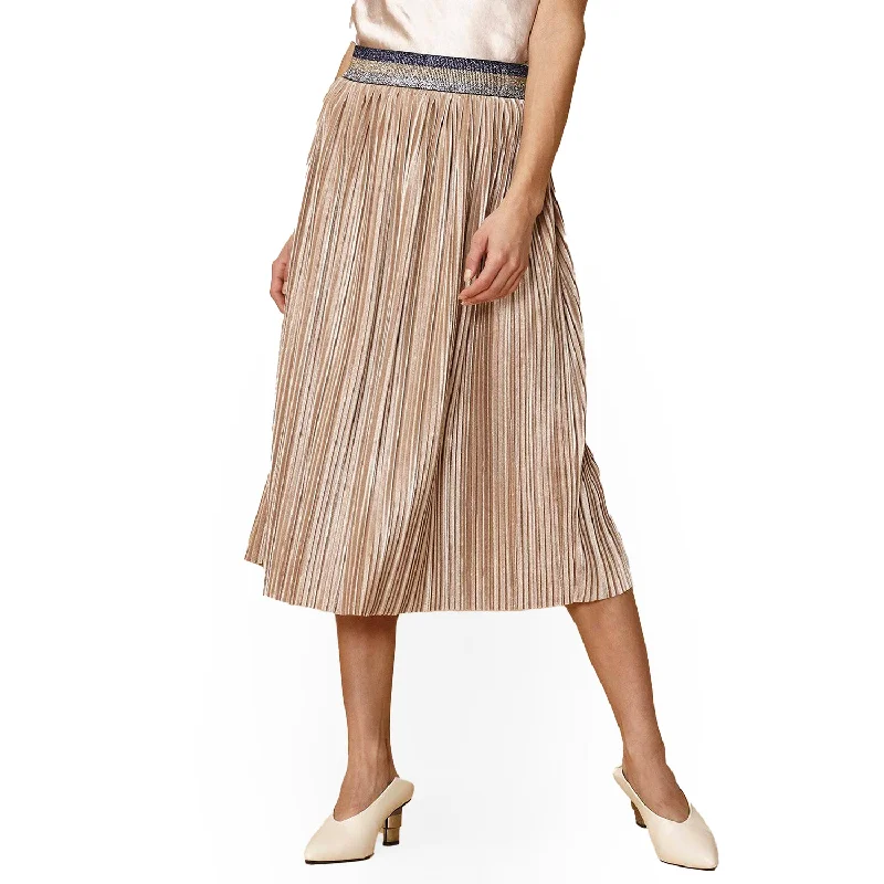 Layered SkirtWomen's Glitter Waistband Pleated Skirt in Champagne