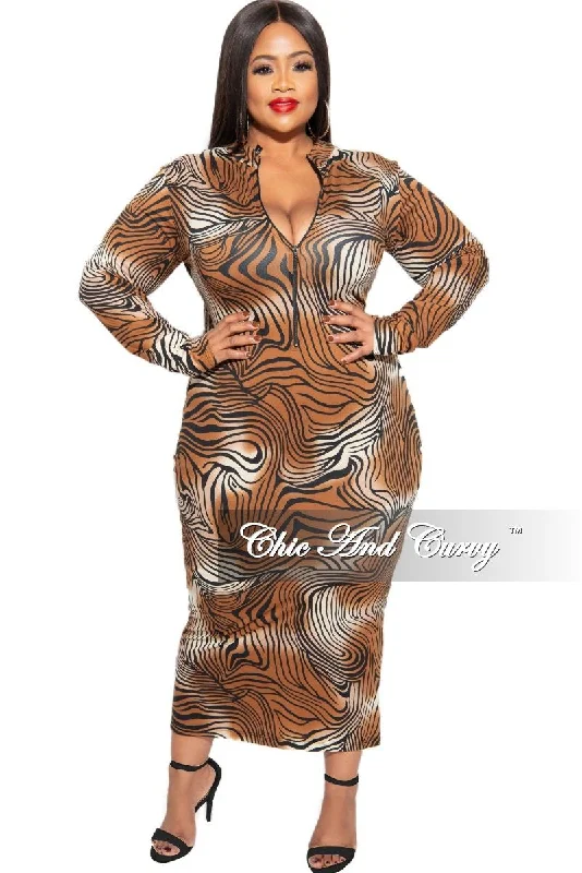 Women's autumn topsFinal Sale Plus Size Reversible BodyCon Dress in Brown