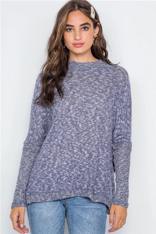 Navy Heather Dolman Sleeves Knit Sweater TopFestival Knit Tops