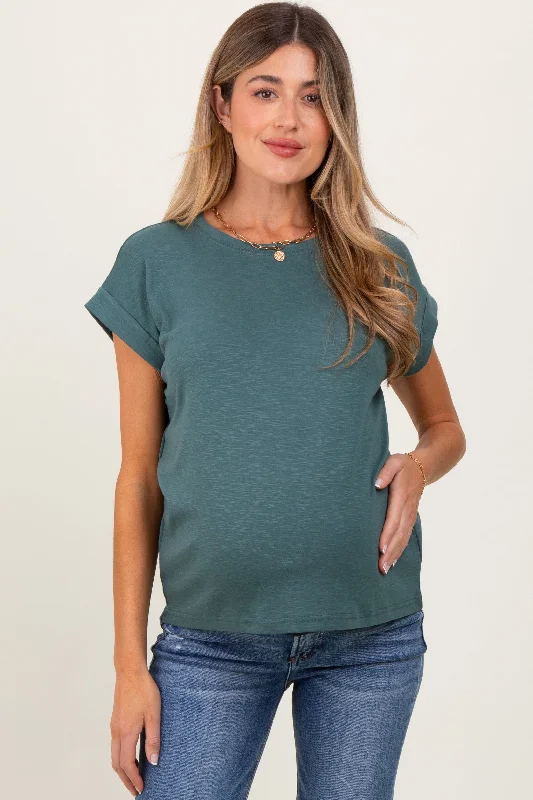 Slim Fit Short Sleeve TopsOlive Rolled Short Sleeve Maternity Tee