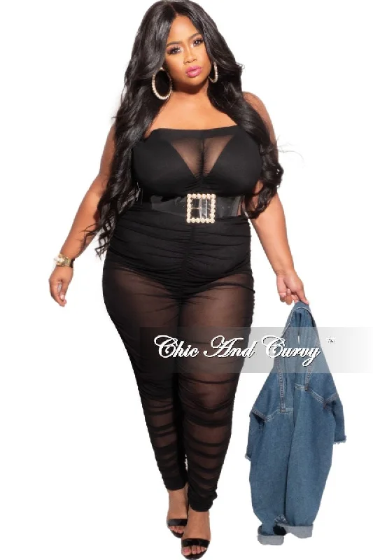 Knitted TopFinal Sale Plus Size Strapless Mesh Jumpsuit in Black