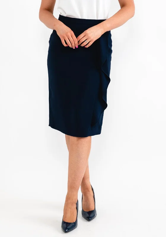 Military SkirtChristina Felix Ruffle Drape Pencil Skirt, Navy