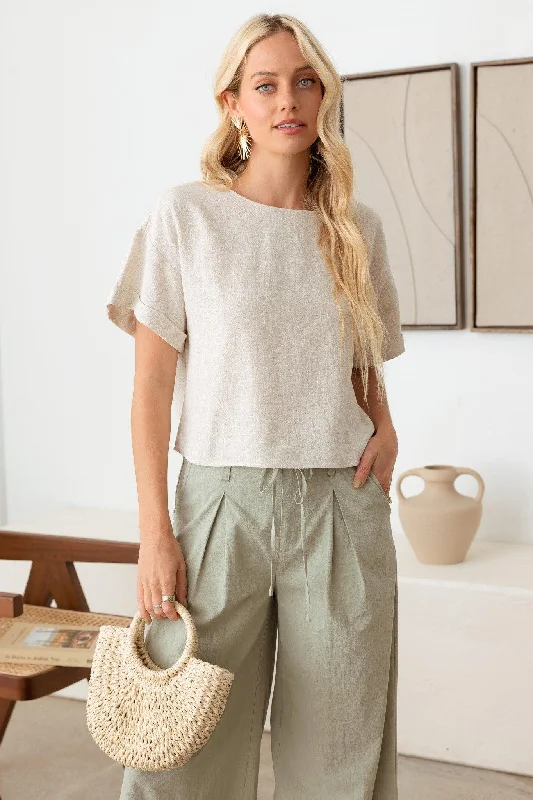 Graphic Short Sleeve TopsLinen Short Sleeve Open Back Top